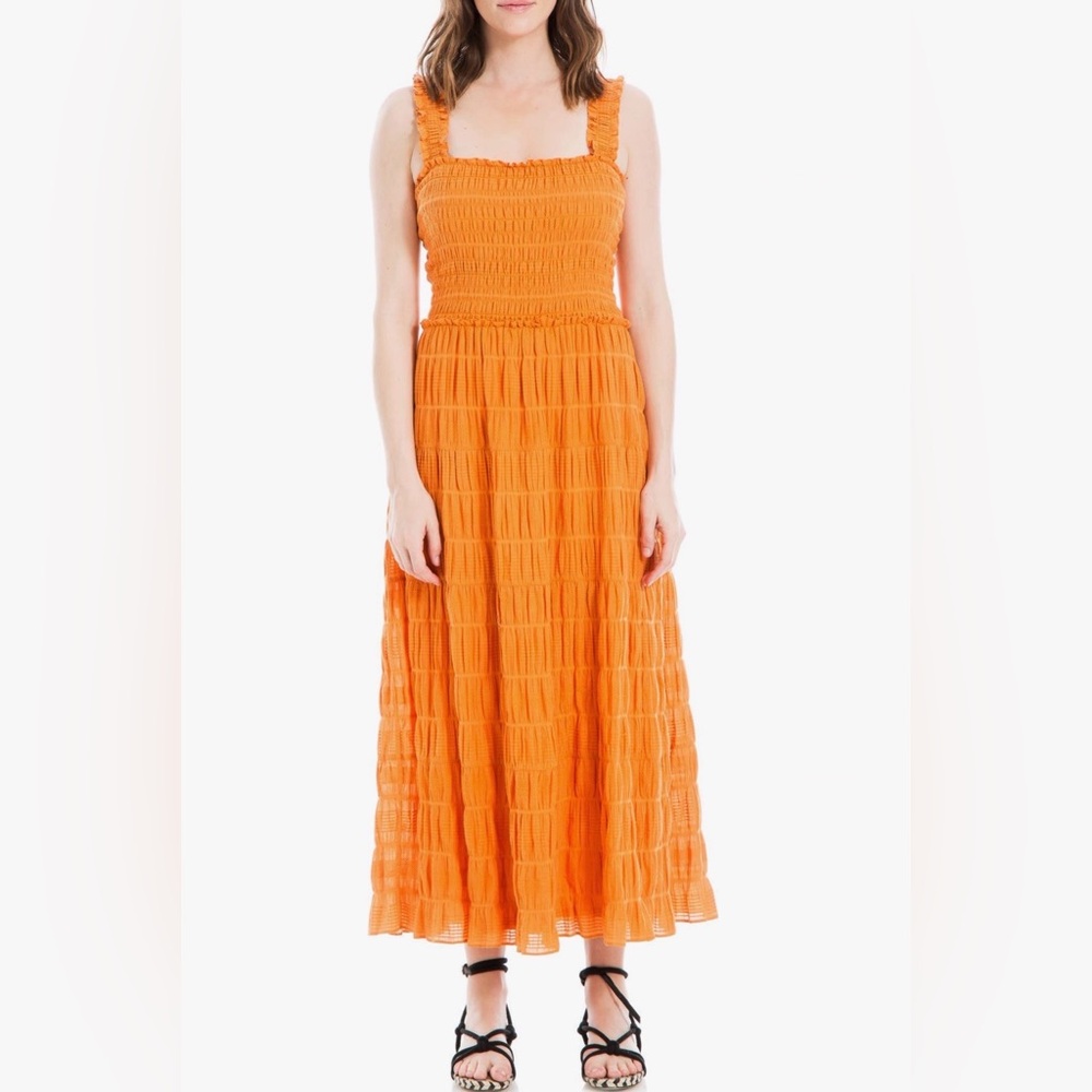 Max Studio London Tangerine Smocked Sleeveless‎ Maxi Sundress